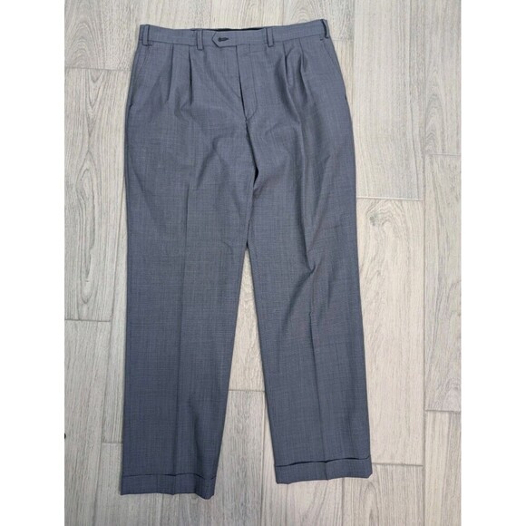 Ralph Lauren Men Gray Pleated Cuffed Dress Pants Size 38x32 Wool Blend Preppy137 - Picture 1 of 5